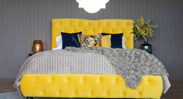yellow fabric on EZ Living's Truffle bed