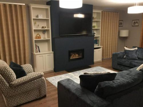 Living room design- hague blue fireplace